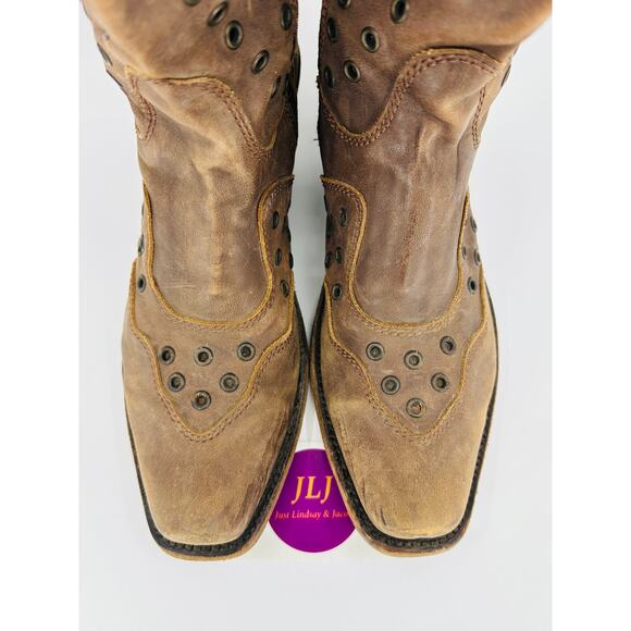 Liberty Black Womens Brown Leather Rivet Square Toe Western Cowgirl Boots Size 6 - Picture 4 of 13